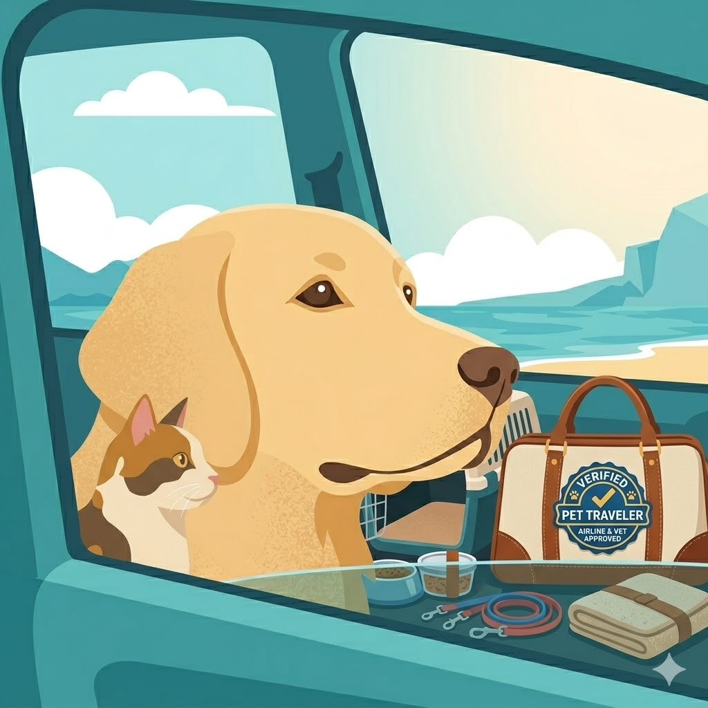 Happy dogs ready for their journey